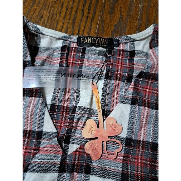 New Small Fancyinn Long Sleeve Buffalo Plaid Shift Tunic Ruffle Mini Dress NWT - Picture 8 of 8